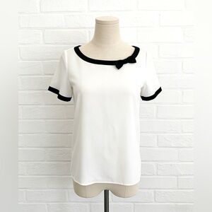 Chic by JACOB Women's White and Black Blouse Top with Bow Details